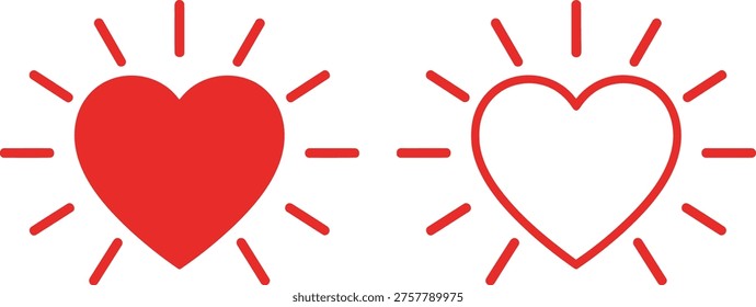 Two glowing hearts radiating light against a plain background Vector