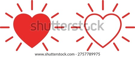 Two glowing hearts radiating light against a plain background Vector