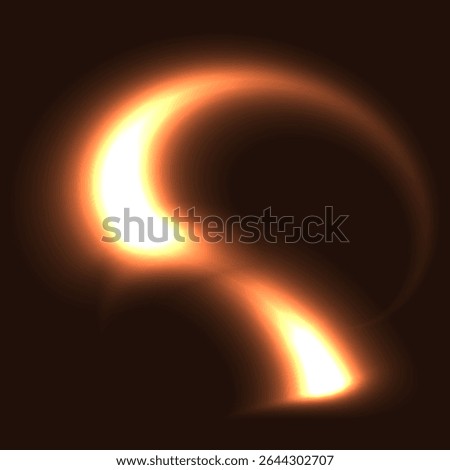 Two glowing warm flying  in circle light objects isolated on dark background