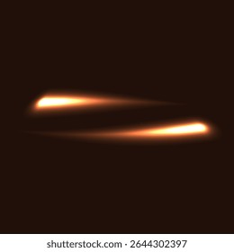 Two glowing warm flying down right left   light line isolated on dark background