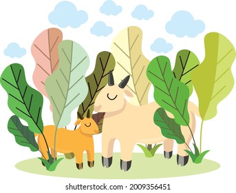 dos cabras se esconden dentro del pequeño árbol