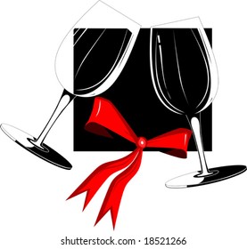 two goblets with ribbon	