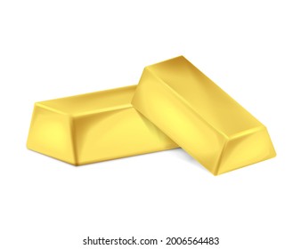 Two Gold bars isolated on white background. Vector illustration. Eps 10.