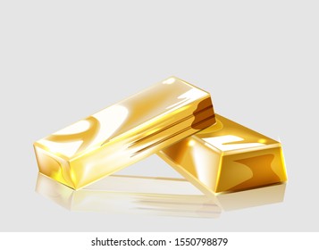 Two Gold bars on a white background. Banking business concept. Vector illustration