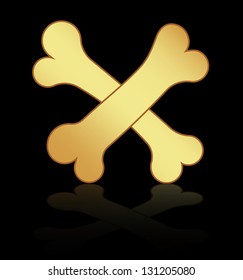Two gold bones on a black background.