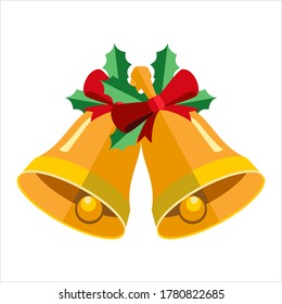 Two Gold Christmas Bell Next to Each Other Vector Illustration icon