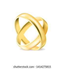 Two gold engagement rings isolated on white background, jewelry for married couple, wedding decoration elements, vector illustration