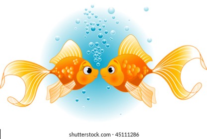 Two Gold Fishes in love before kiss