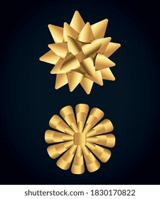 two gold gift bows design, Party celebration event happy birthday holiday surprise anniversary and decorative theme Vector illustration