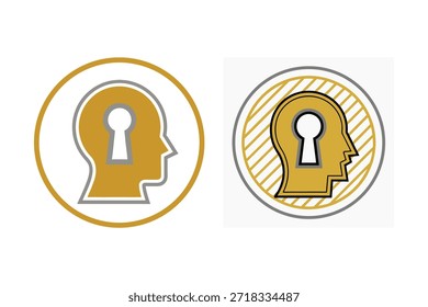 Two gold head profile icons with keyhole in profile business concept for unlocking ideas