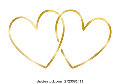 Two Gold lovers heart, Double Heart outline illustration, Love vector pictogram,