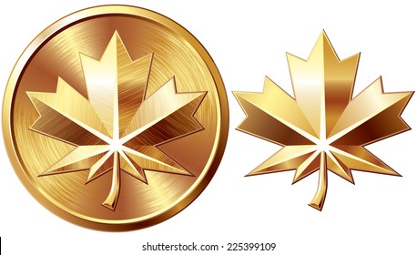 Two gold maple leaf isolated on white. Eps8. CMYK. Organized by layers. Global colors. Gradients used.