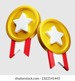 two gold medal 3d icon. 3d vector icon. Minimalist cartoon style. illustration of a champion's medal on a white background. champion, win, gold, competition