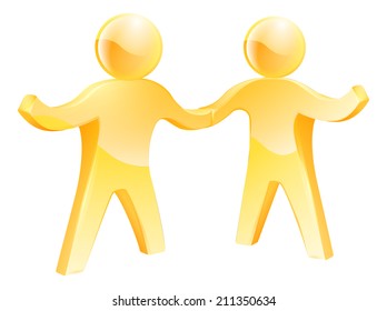 Two gold men doing a business handshake. Concept for partnership, cooperation or similar