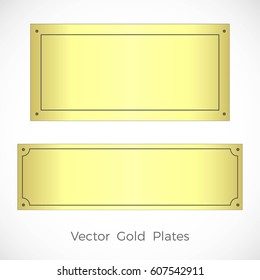 Two Gold Metal Plates, isolated on white. Realistic Vector Illustration