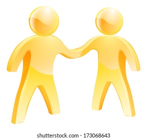 Two gold people human figures shaking hands concept