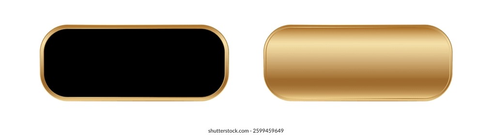 Two gold rectangle buttons with glossy finish and rounded corners appear side by side.