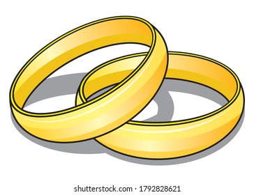 Two gold ring vector illustration,isolated on white background for education,top view