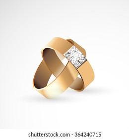 Two gold rings, the concept of wedding, engagement.