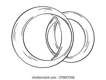 two gold rings on white background, isolated