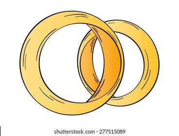 two gold rings on white background, isolated