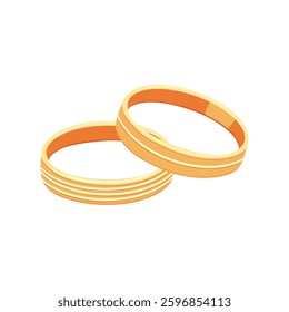 Two gold, silver rings with stones. Rings for engagement, wedding or Valentine's Day. Give a gift for lovers. Vector isolated icons