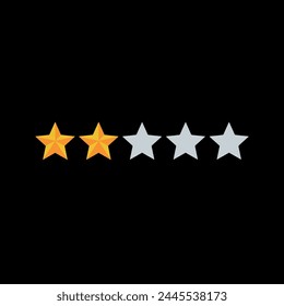 Two gold stars icon with white five to 3 stars in a line vector clip art.