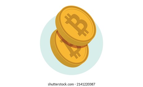 Dos monedas de volumen de oro de la moneda digital virtual de criptografía Bitcoin. Ilustración del vector