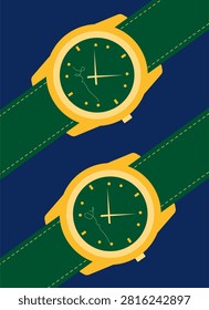 Two Gold Watches with Green Straps