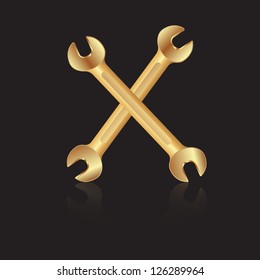 Two gold wrench tools icon. Vector illustration