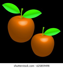 two golden apple with black background