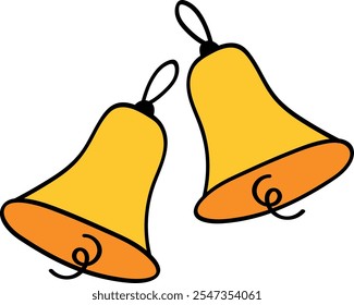 Two Golden Bells in a Cartoon Style