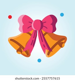 Two golden bells tied together with a large pink bow. Perfect for celebratory announcements.