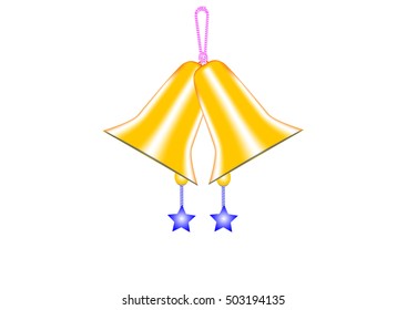 Two golden bells with white background