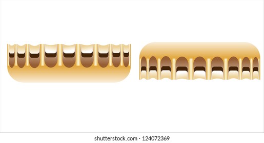 Two golden bottle caps isolated on a white background