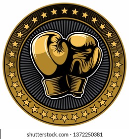 Two Golden Boxing Gloves. Boxing Vector Logo Design Elements.