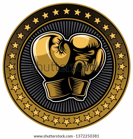 Two golden boxing gloves. Boxing vector logo design elements.