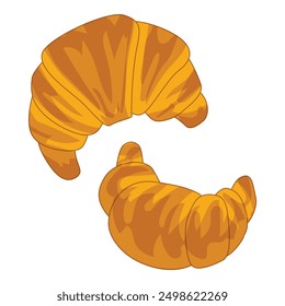 Two golden brown croissants in a flat vector style, perfect for bakery themes