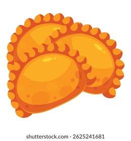 Two golden brown empanadas, baked and ready to eat, are invitingly presented, showcasing their crimped edges
