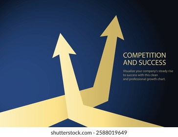 two golden business arrow going up in two different directions show competition, progress and profit.
