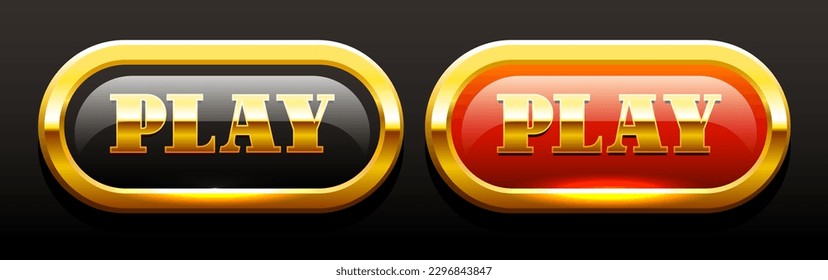 Two golden buttons Play. VIP luxury button Play. Vector illustration.