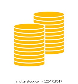 Two golden coin stacks. Vector icon.