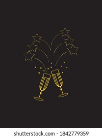 Zwei goldene Brillen, Vektorgrafik. Urlaubsthema. Neujahr, Geburtstag, Hochzeit usw. 
