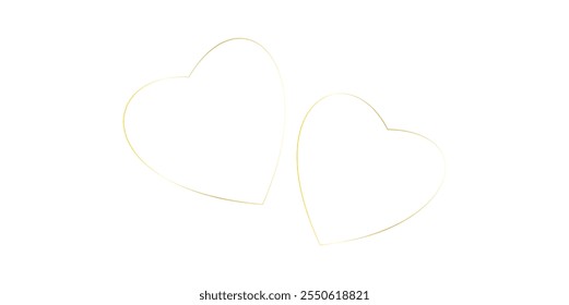 Dos corazones de gradiente dorado sobre un fondo blanco. Ilustración romántica minimalista para bodas o diseños de San Valentín.