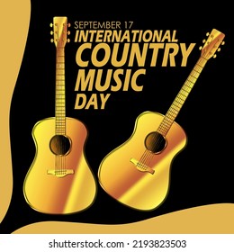 Two golden guitars with bold text isolated on black background to commemorate International Country Music Day on September 17