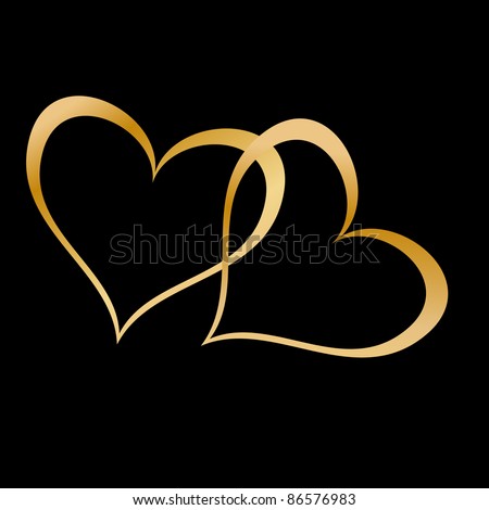 Two golden hearts on black
