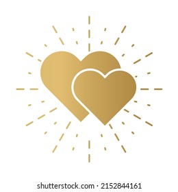 two golden hearts and sunburst- vector illustration