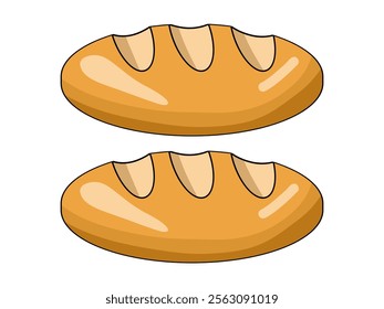 Two golden loaves of bread resting on a clean white background. A bright and inviting depiction of freshly baked goods. Perfect for bakery promotions, branding, and product visuals.