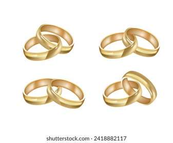 Two golden rings joined, realistic vector