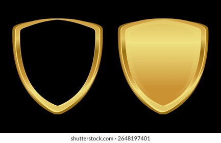 dois símbolos de escudo dourado um ouro sólido e um esboçado oferecendo opções versáteis para design. Perfeito para logotipos, distintivos, prêmios e certificações, eles representam proteção